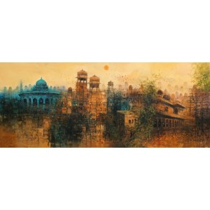 A. Q. Arif, 24 x 60 Inch, Oil on Canvas, Cityscape Painting, AC-AQ-293